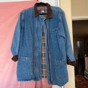 VTG Denim & Co Plaid Jean Denim Jacket w/corduroy
